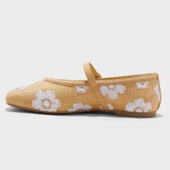 Women's Issa Raffia Floral Sequin Mary Jane Ballet Flat with Memory Foam Insole - Picture 3 of 7